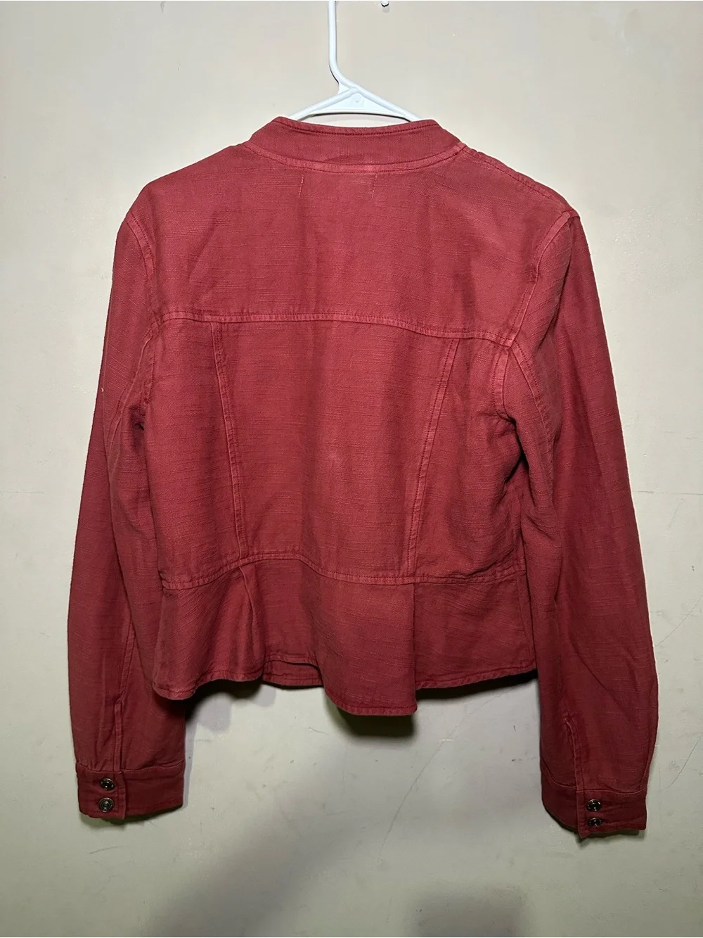 Free People Jocelyn Cotton Jacket M Women's Red Dahlia Peplum Coat - Picture 8 of 8
